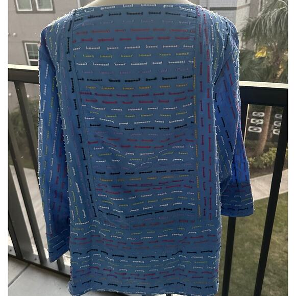 Habitat Blue, Multicolored Stitched, Long Sleeve, Pocketed, Light Weight Top- M - Picture 3 of 10